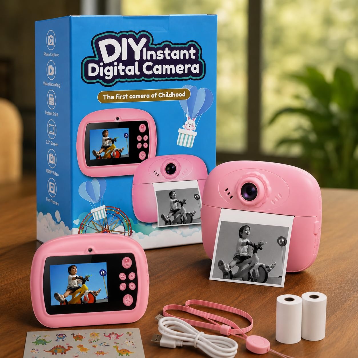 Children’s Instant Digital Print Camera For Kids Black And White Printing Roll