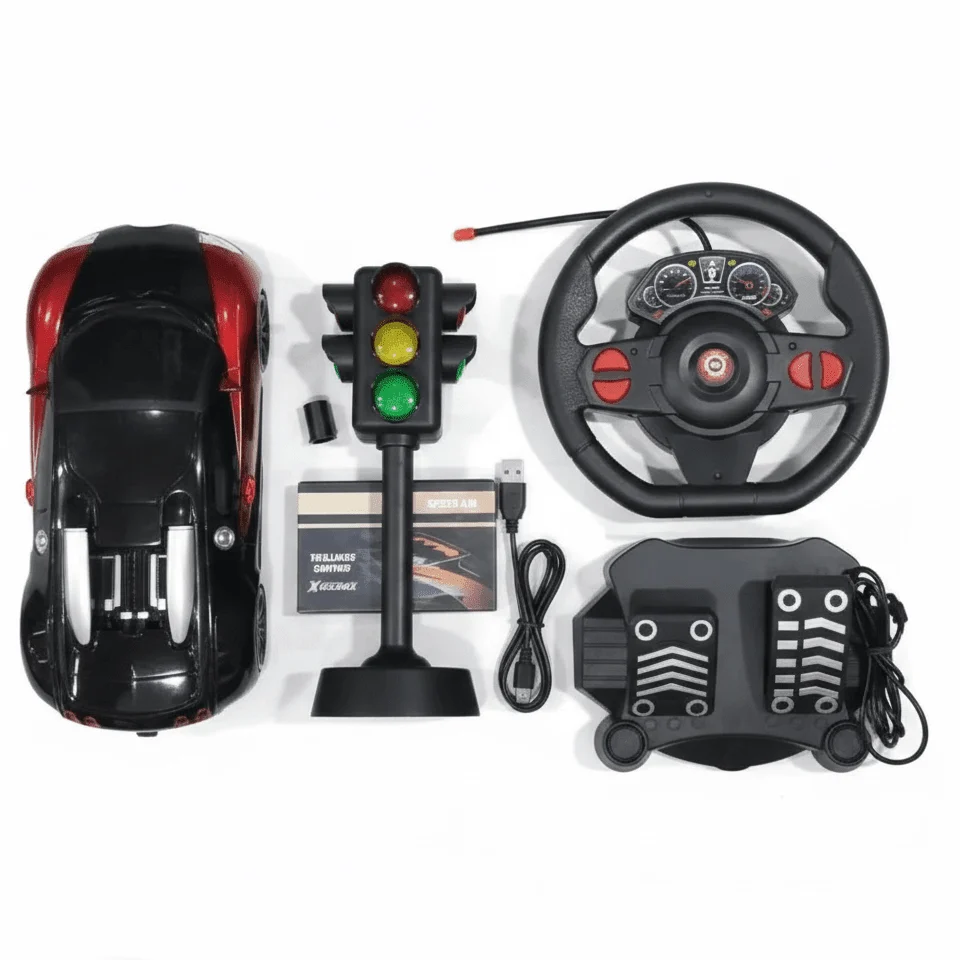 RC Steering Wheel Racing Car Set with Pedals & Traffic Signal