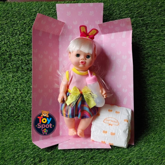 Happy Every Day Baby Doll with Feeding Bottle & Diaper