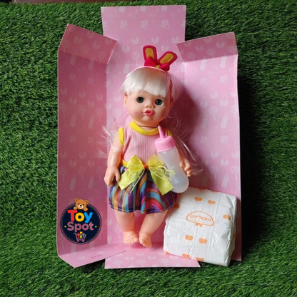 Happy Every Day Baby Doll with Feeding Bottle & Diaper