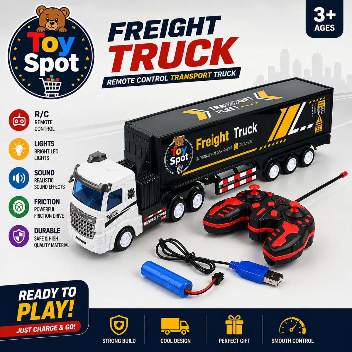 Remote Control Container Truck With Light For Kids