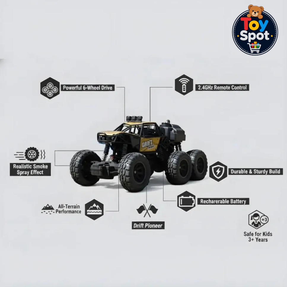 1:18 RC Spray Rock Crawler Jeep 6x6 with LED Lights & Smoke Effect
