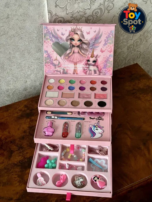 42-Piece Girls Makeup & Jewellery Briefcase Play Set with Mirror