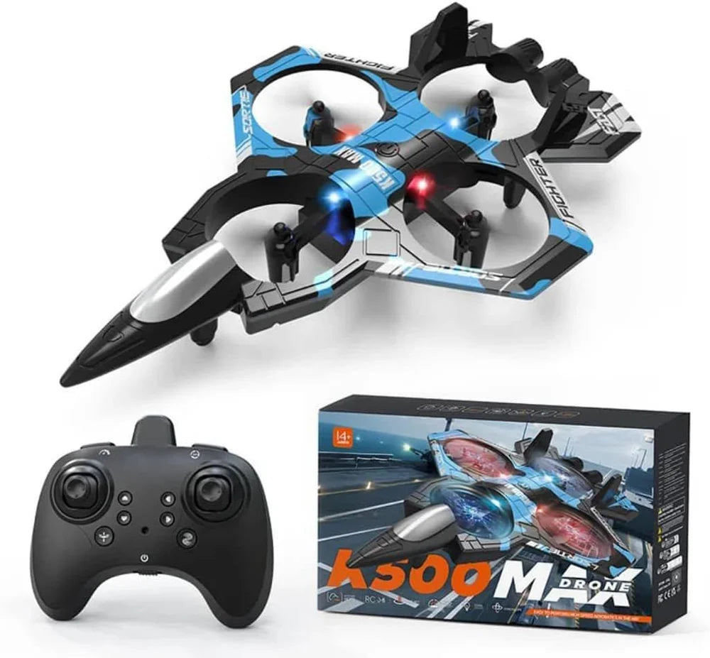 K500 Max RC Fighter Jet Drone with 360° Stunts & LED Lights