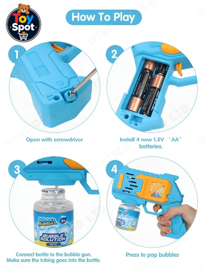 Automatic Bubble Bottle Gun with Lights & Bubble Solution for Kids