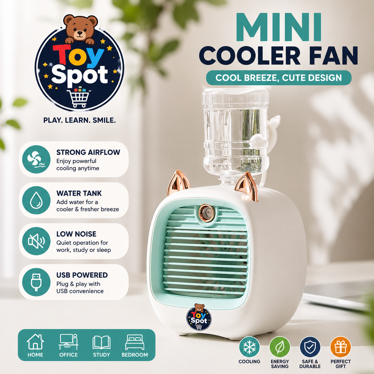 Cute Cat Mini Air Cooler Mist Fan with Water Tank