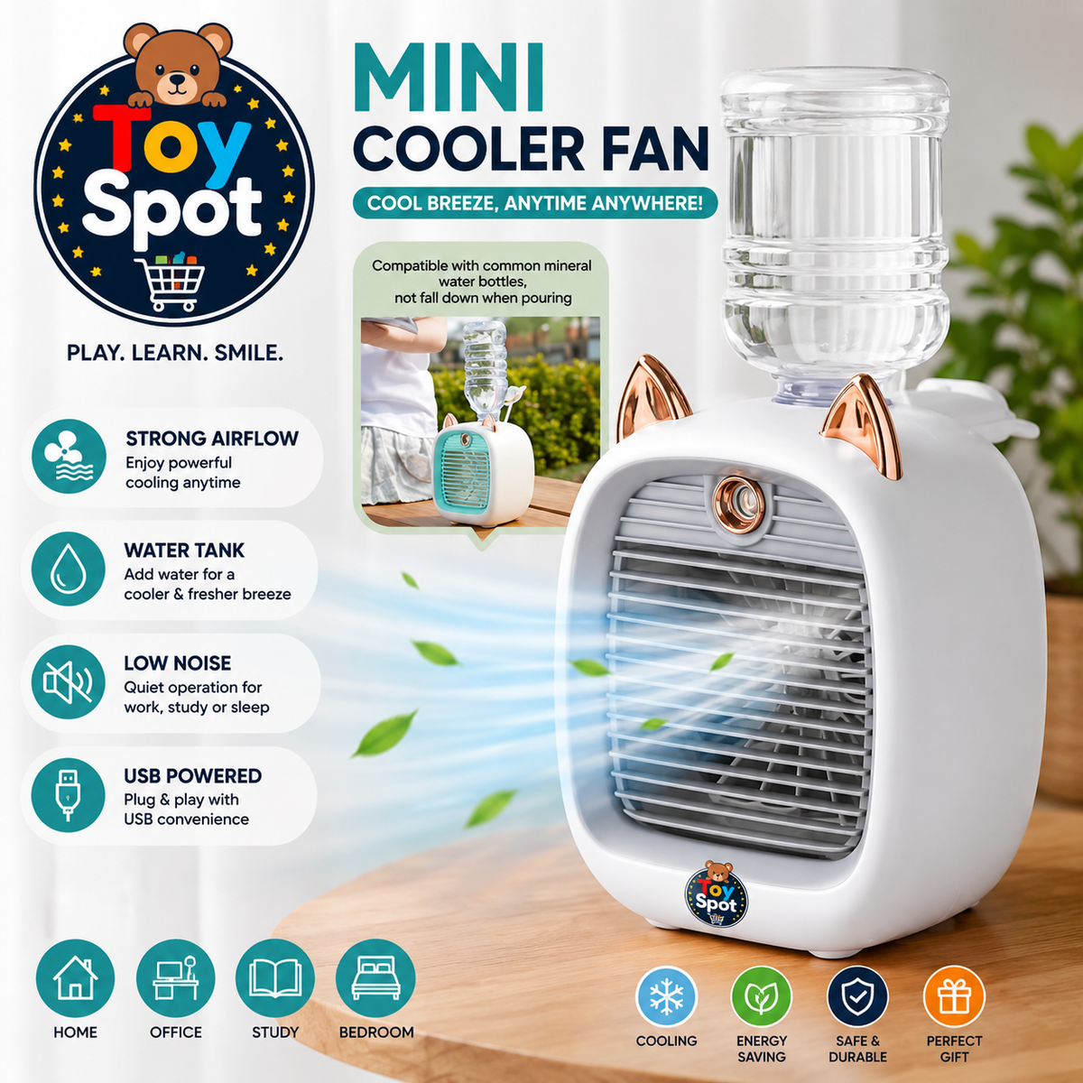 Cute Cat Mini Air Cooler Mist Fan with Water Tank