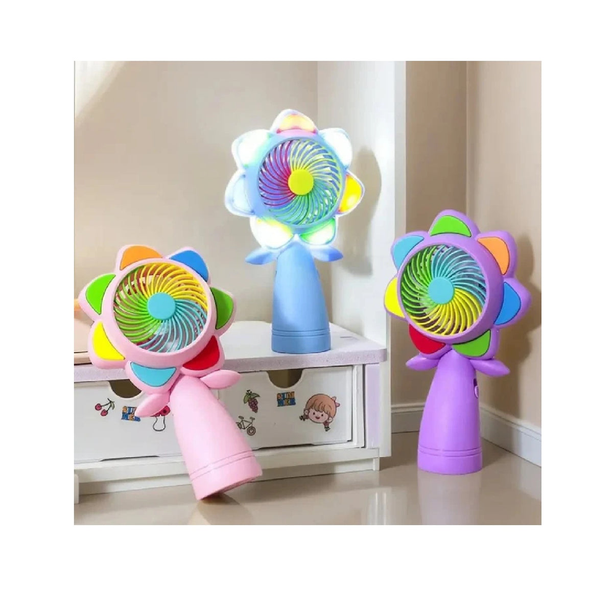 7" Rechargeable Seven Color Flower Mini Cooling Fan