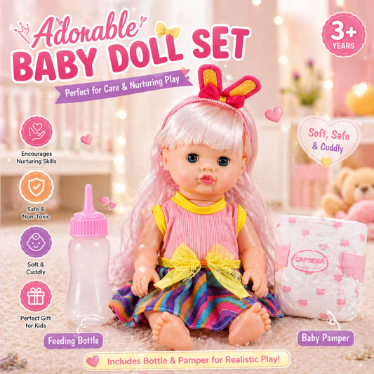 Happy Every Day Baby Doll with Feeding Bottle & Diaper