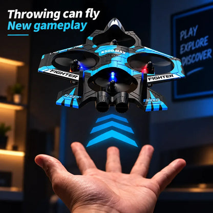 K500 Max RC Fighter Jet Drone with 360° Stunts & LED Lights