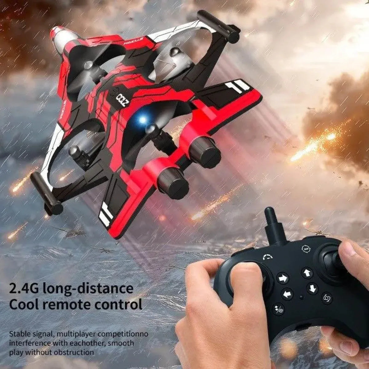 K500 Max RC Fighter Jet Drone with 360° Stunts & LED Lights