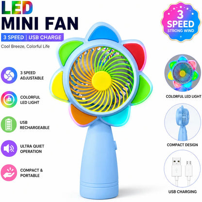 7" Rechargeable Seven Color Flower Mini Cooling Fan