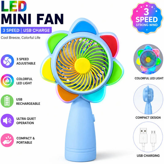 7" Rechargeable Seven Color Flower Mini Cooling Fan