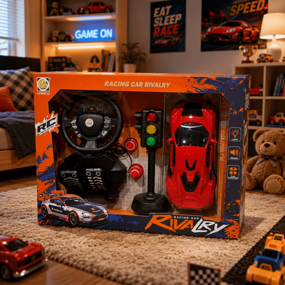 RC Steering Wheel Racing Car Set with Pedals & Traffic Signal